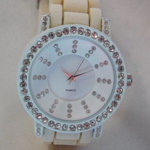 Vintage White Rubber Bling Watch